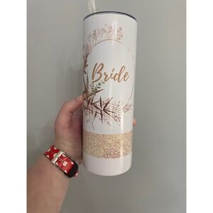 Bride‎ Skinny Tumbler Women OS White Gold Floral Wreath Insulated Travel Cup Lid